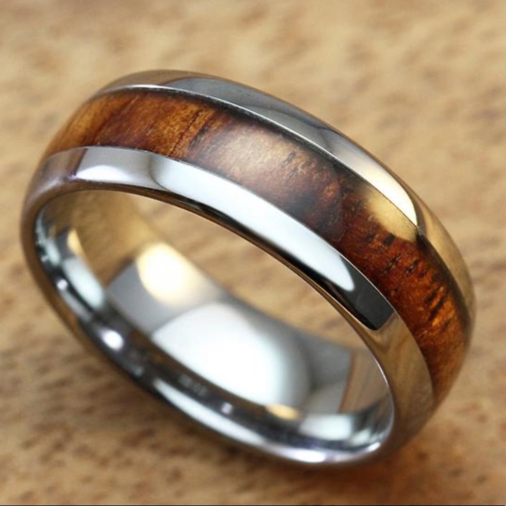 Tungsten Ring with Koa Wood Inlay